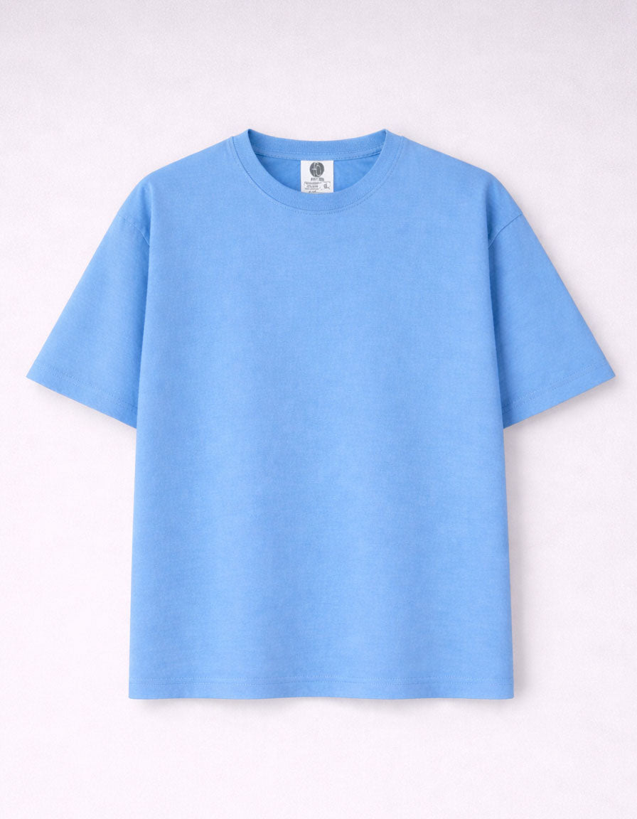 Sky Blue Drop Shoulder Plain Cotton T-shirt